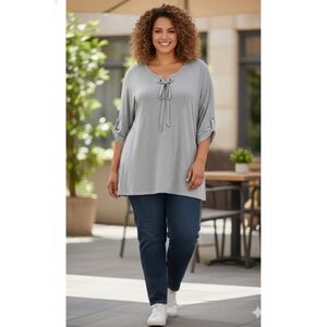 Signature Studio Woman Plus Lace Up Knit Top